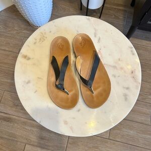 Women’s OluKai Black Leather Flip Flops